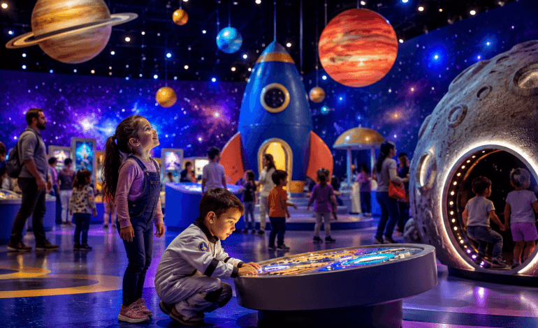 Niñas y niños exploran un universo lleno de planetas, estrellas y experiencias interactivas durante el Festival Buen Comienzo en Medellín.