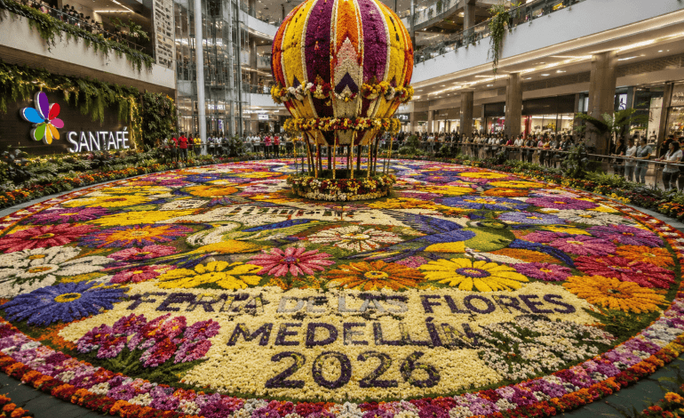 Tapete de Flores elaborado con más de 200.000 flores naturales en Medellín.