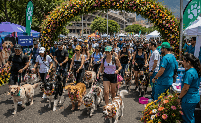 Caminata Canina con familias y perros durante la Feria de las Flores en Medellín.