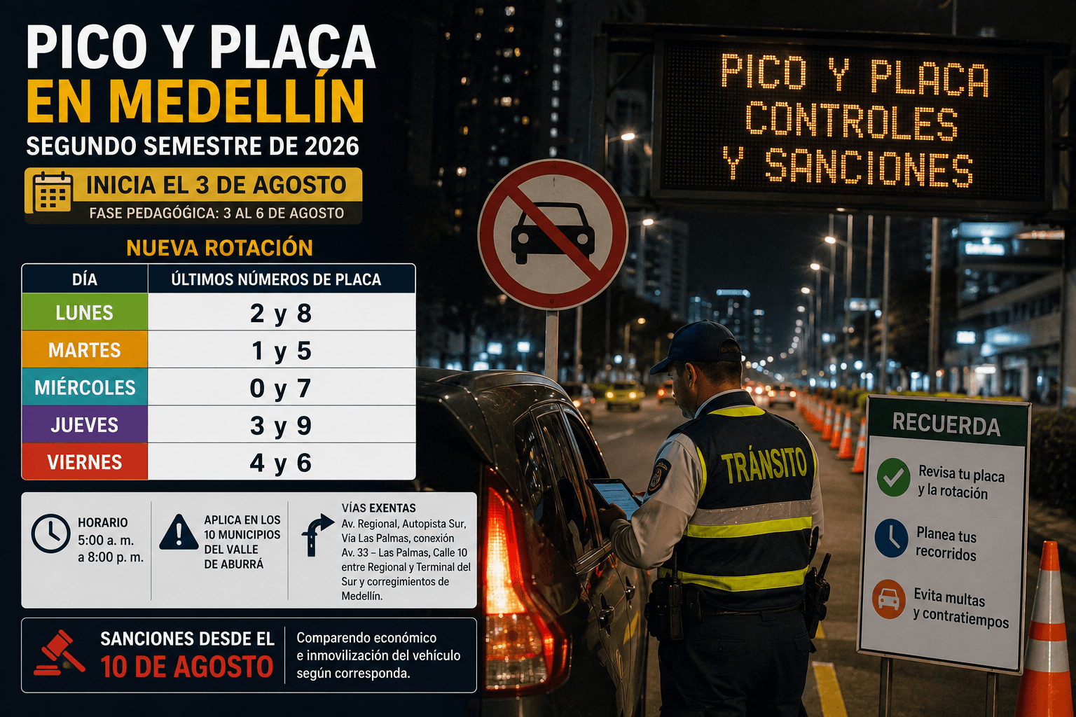 Pico y placa en Medellín: cuándo empiezan las multas y cómo evitar sanciones