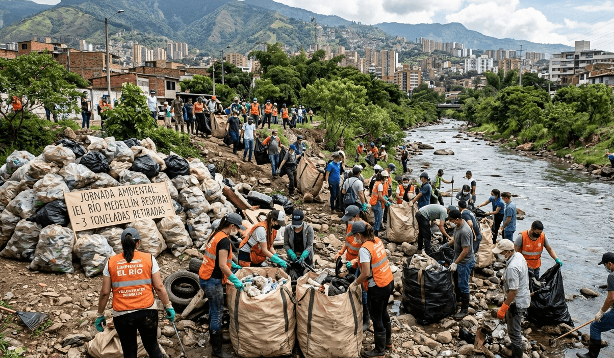 El río Medellín respira: jornada ambiental retiró casi tres toneladas de basura