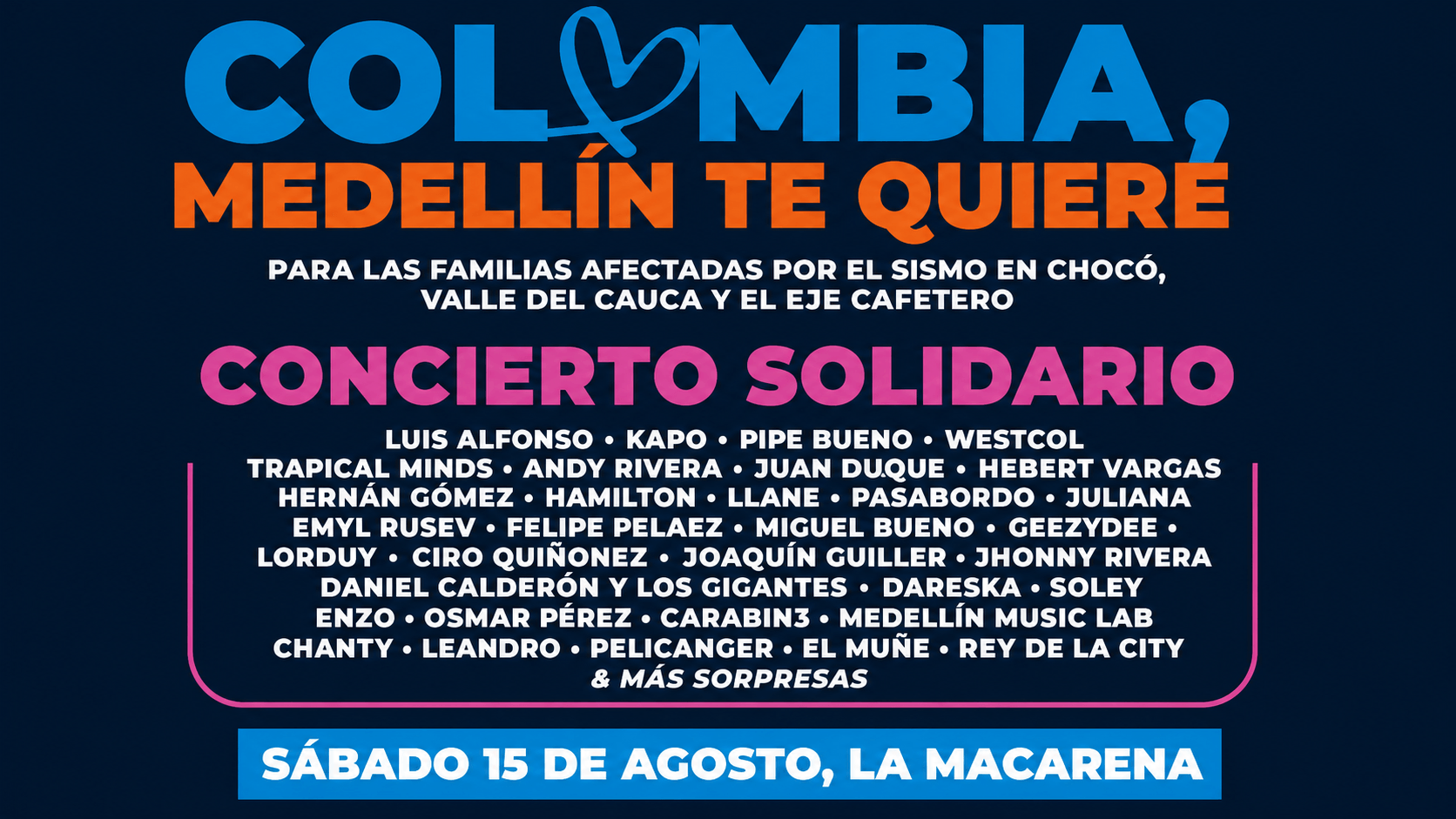 Concierto en Medellín para ayudar a damnificados del terremoto: artistas, fecha y entradas