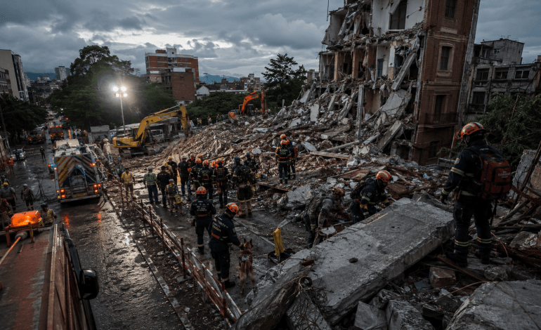 bomberos Medellín durante la emergencia por terremoto