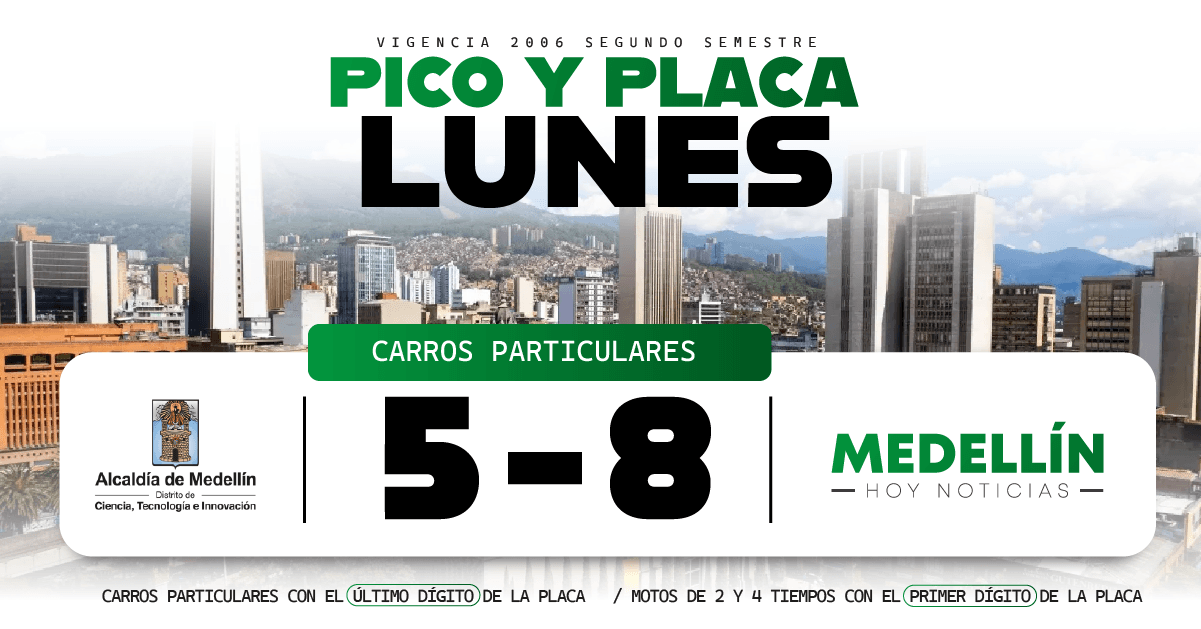 Pico y placa en Medellín lunes 31 de agosto