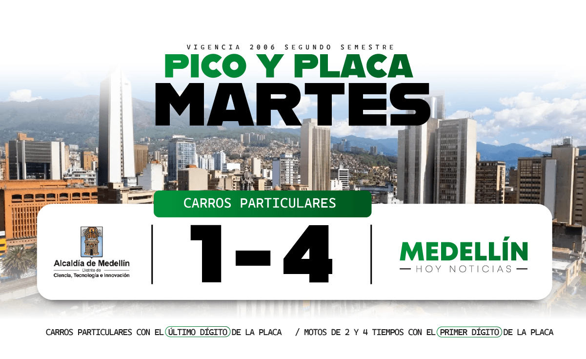 Pico y placa en Medellín para este 1 de Septiembre de 2026